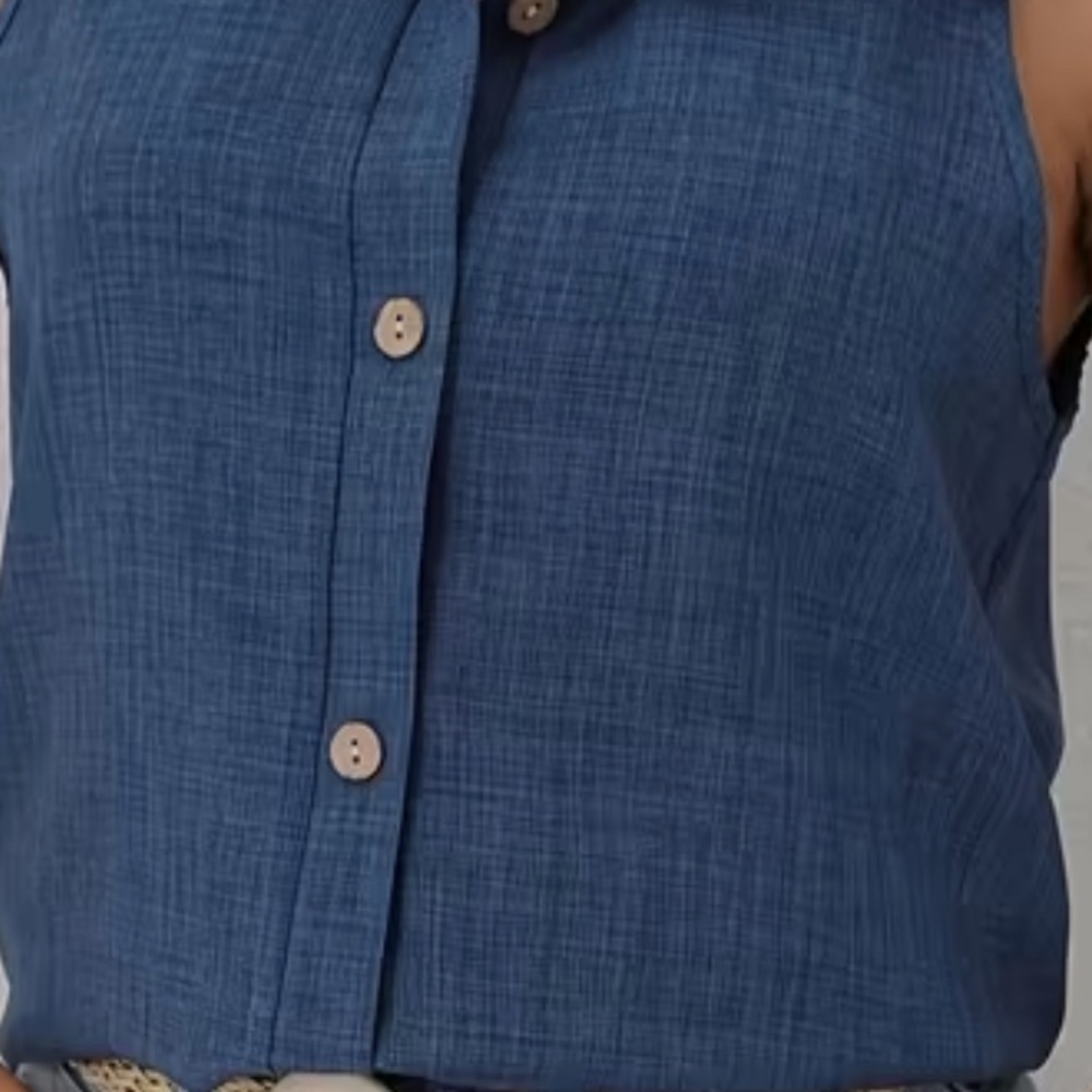 VENUS Blue Sleeveless Button Down Shirt